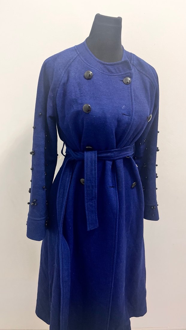 Düğmeli Lacivert Kadın Uzun Kaban - Görsel 2