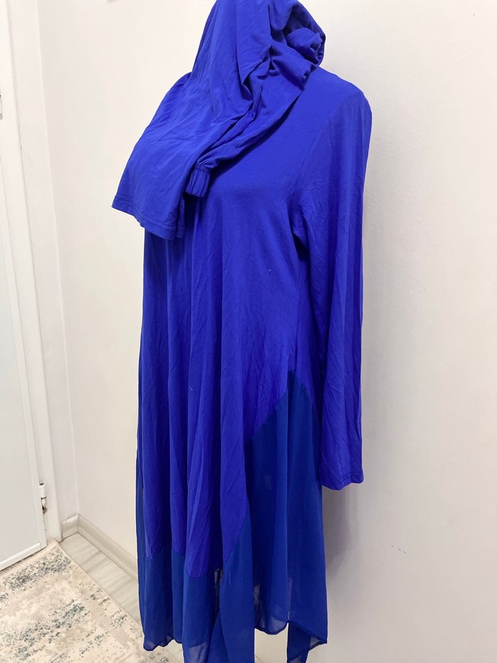 Drapeli Mavi Uzun Kollu Kadın Tunik - Görsel 2