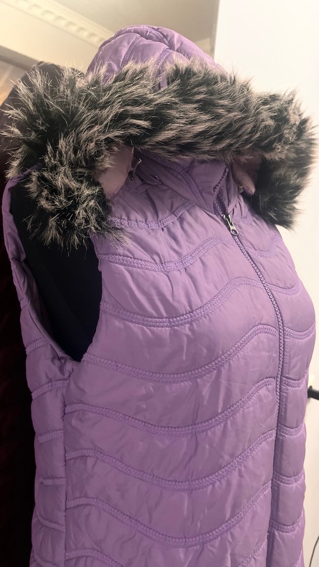 Kürk Detaylı Mor Kadın Uzun Yelek - Görsel 2