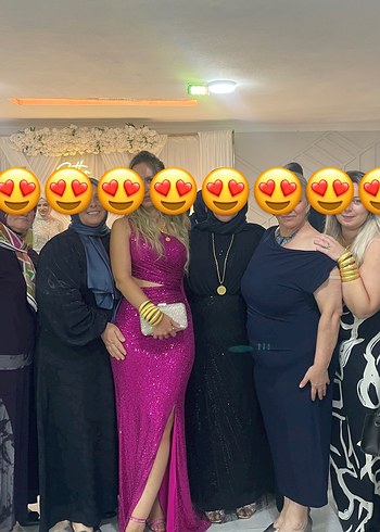 m Beden Pullu Pembe V Yaka Uzun Abiye Elbise