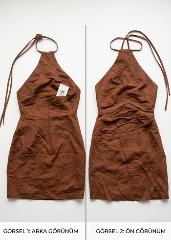 BSL FASHION Minimal Kahverengi Halter Mini Elbise