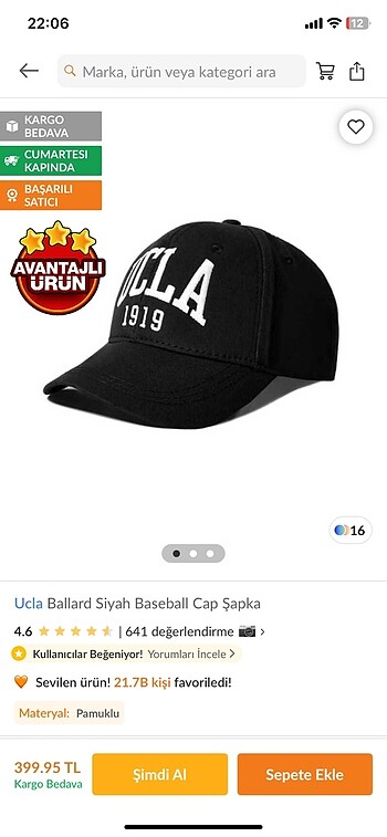 Ucla ballard siyah baseball cap şapka
