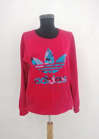 40 Beden Renkli Baskılı Kırmızı Adidas Sweatshirt
