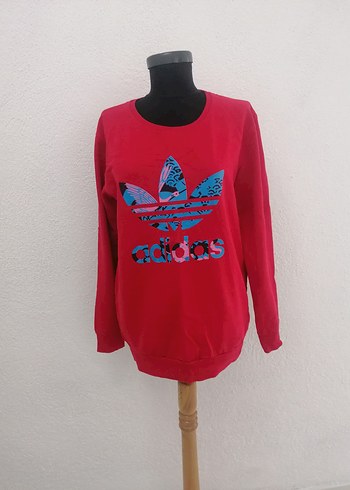 Renkli Baskılı Kırmızı Adidas Sweatshirt