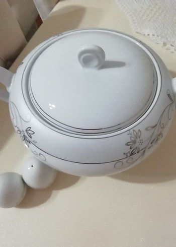 Beyaz Gri Çiçek Desenli Kapaklı Çorba Kasesi - Görsel 2