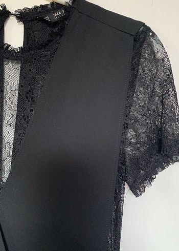 xs Beden siyah Renk Zara Dantel Detaylı Siyah Uzun Tulum V Yakalı