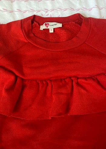 Kadın Kırmızı Fırfırlı Sweatshirt - Görsel 2