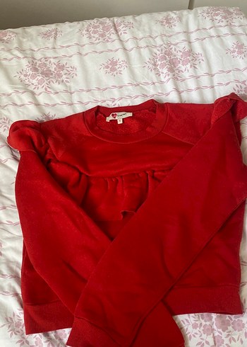 Kadın Kırmızı Fırfırlı Sweatshirt - Görsel 4