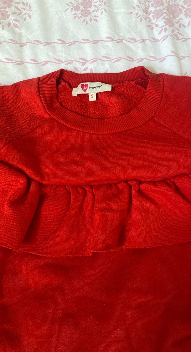 Kadın Kırmızı Fırfırlı Sweatshirt - Görsel 2