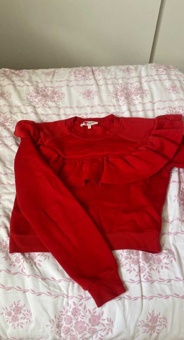 Kadın Kırmızı Fırfırlı Sweatshirt - Görsel 3