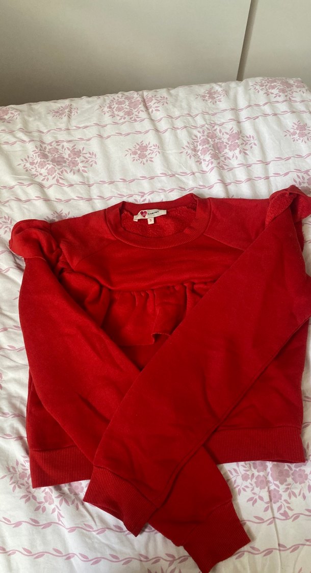 Kadın Kırmızı Fırfırlı Sweatshirt - Görsel 4