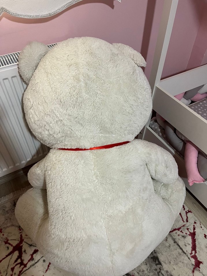 Beyaz ve Kırmızı Peluş Ayı Oyuncak - Görsel 2