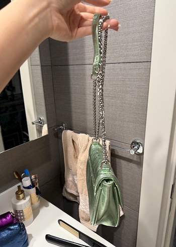 Yeşil Parlak Zincir Detaylı Deri Kadın Çanta - Görsel 4