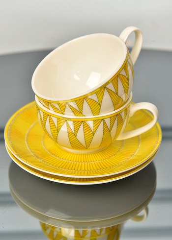 Sarı Desenli 2'li Fincan ve Tabak Seti - Görsel 4