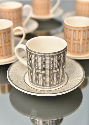 Hermes Paris 6 Parça Gri-Beyaz Kahve Fincanı Seti - Görsel 4