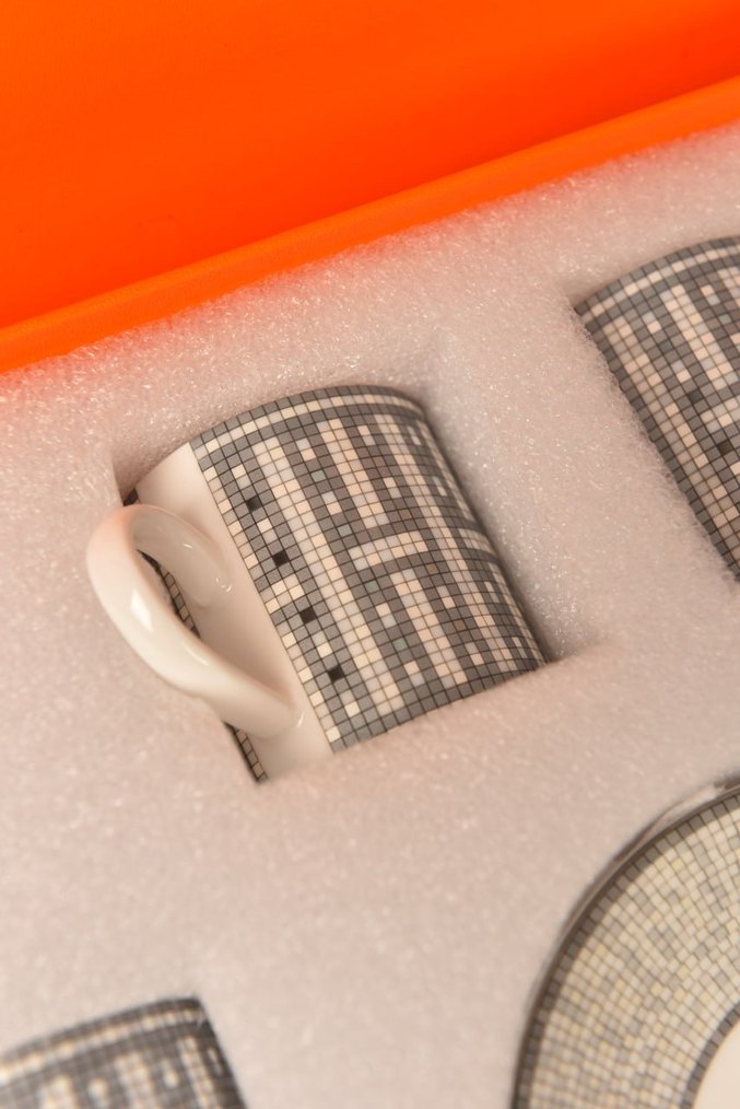 Hermes Paris 6 Parça Gri-Beyaz Kahve Fincanı Seti - Görsel 2