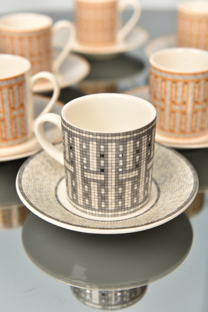 Hermes Paris 6 Parça Gri-Beyaz Kahve Fincanı Seti - Görsel 4