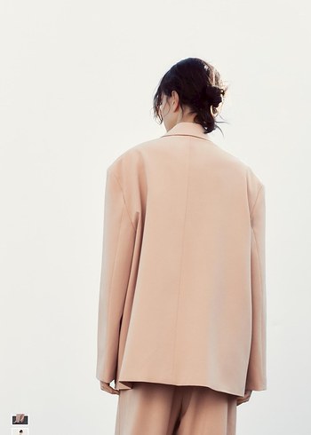 Somon rengi Kadın Midi Blazer Ceket - Görsel 4