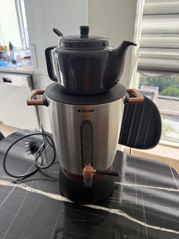 Gri Çaydanlık ve Paslanmaz Çelik Semaver - Görsel 2