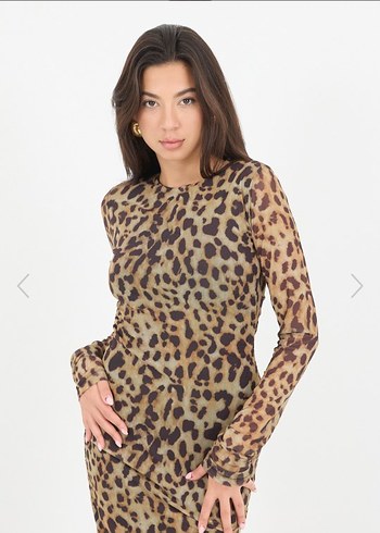 Leopar Desenli Uzun Kollu Kadın Elbise