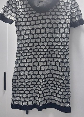 Gri Yılan Desenli Kısa Triko Elbise - Görsel 5