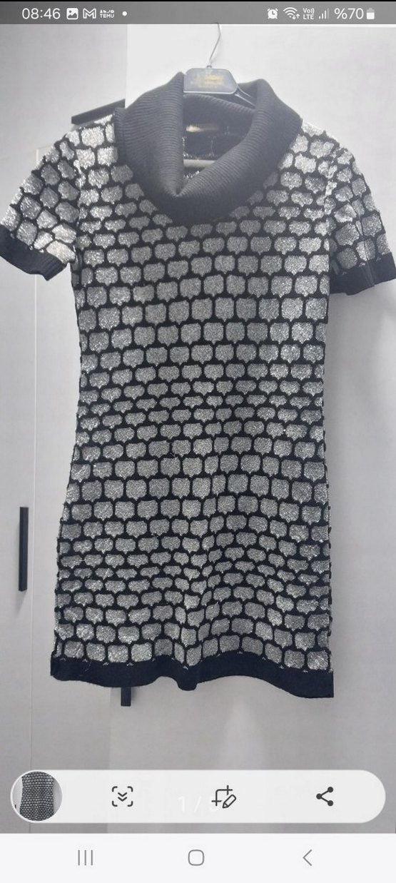 Gri Yılan Desenli Kısa Triko Elbise - Görsel 5