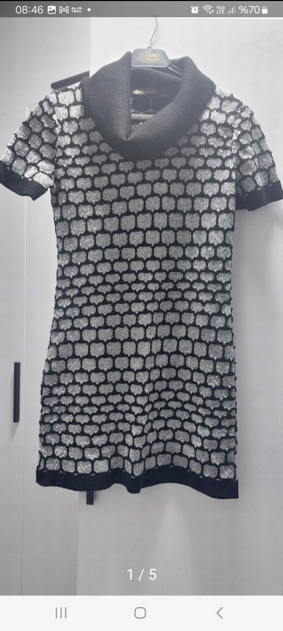 Gri Yılan Desenli Kısa Triko Elbise - Görsel 2