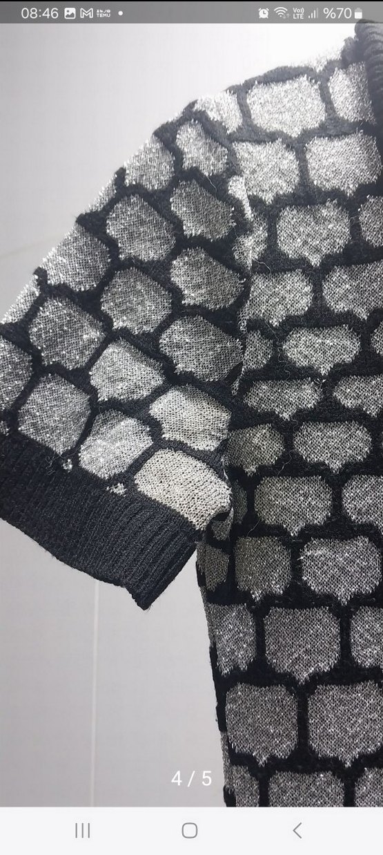 Gri Yılan Desenli Kısa Triko Elbise - Görsel 3