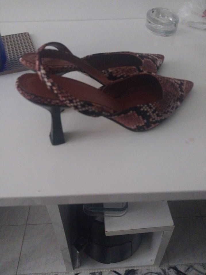 Kahverengi Deri Yılan Desenli Stiletto - Görsel 2