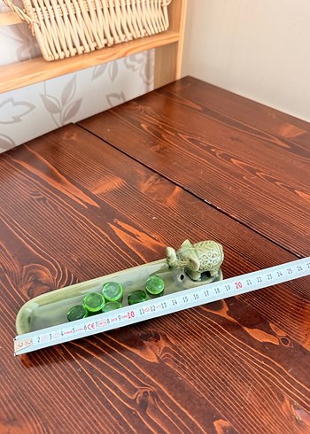 Yeşil Seramik FilFigürlü Dekoratif  Tütsülük Tabak - Görsel 5