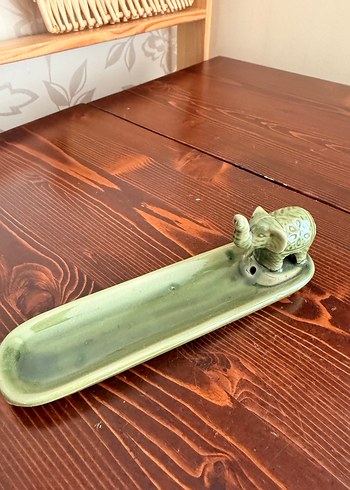 Yeşil Seramik FilFigürlü Dekoratif  Tütsülük Tabak - Görsel 4