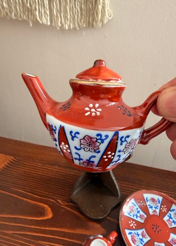 Renkli Kırmızı Desenli Seramik Çaydanlık Seti - Görsel 2