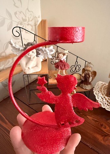 Kırmızı Melek Figürlü Mumluk - Görsel 2