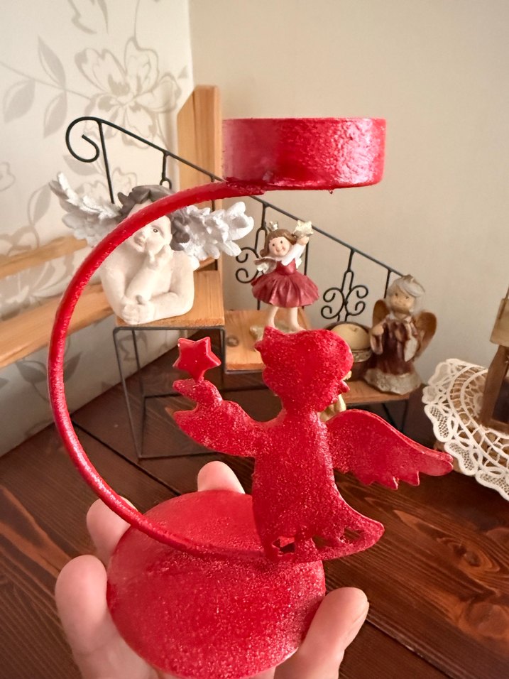 Kırmızı Melek Figürlü Mumluk - Görsel 2