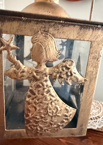 Parlak Gold Melek Figürlü Fener mumluk - Görsel 6