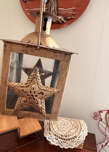 Parlak Gold Melek Figürlü Fener mumluk - Görsel 5