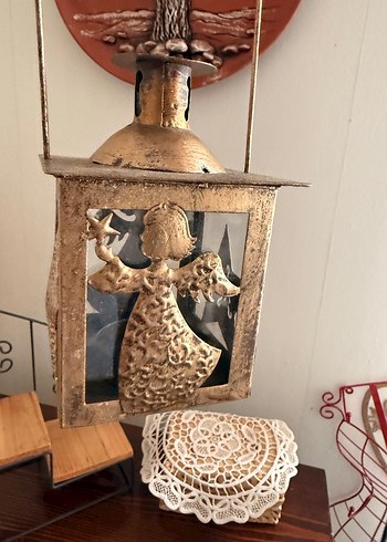 Parlak Gold Melek Figürlü Fener mumluk - Görsel 4