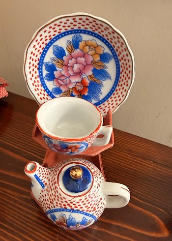 Çiçek Desenli Renkli Mini Çay Seti - Görsel 4