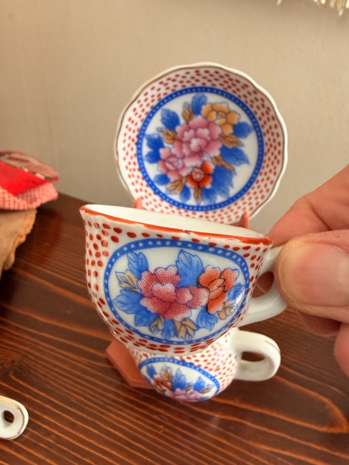 Çiçek Desenli Renkli Mini Çay Seti - Görsel 3