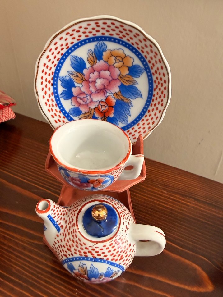 Çiçek Desenli Renkli Mini Çay Seti - Görsel 4