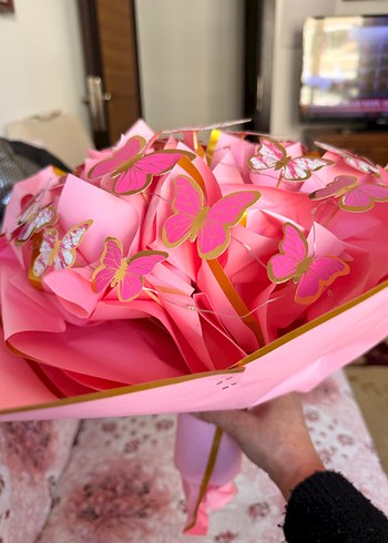 Pembe Kelebekli Led ışıklı buket - Görsel 3