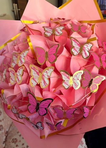 Pembe Kelebekli Led ışıklı buket - Görsel 2