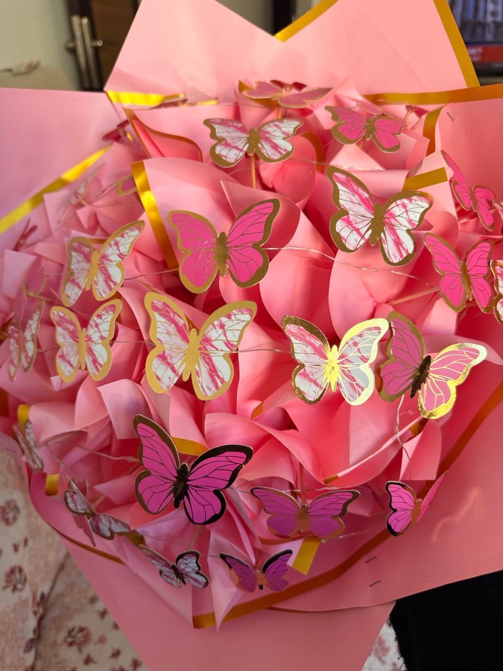Pembe Kelebekli Led ışıklı buket - Görsel 2