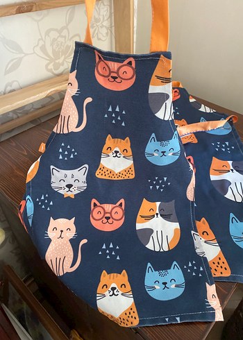 Beden çeşitli Renk Kedi desenli bağcıklı Anne ve çoçuk mutfak önlüğü