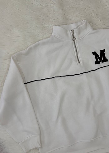 Yarım Fermuarlı Beyaz Kadın Sweatshirt