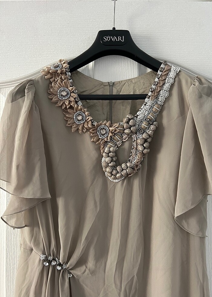 Gri Midi Boy Taşlı/Detaylı Elbise - Görsel 2