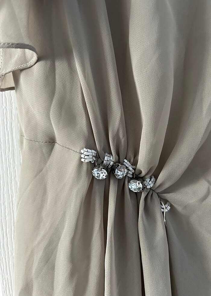 Gri Midi Boy Taşlı/Detaylı Elbise - Görsel 4