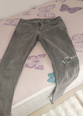 Gri Bol Kesim erkek Denim Pantolon - Görsel 2