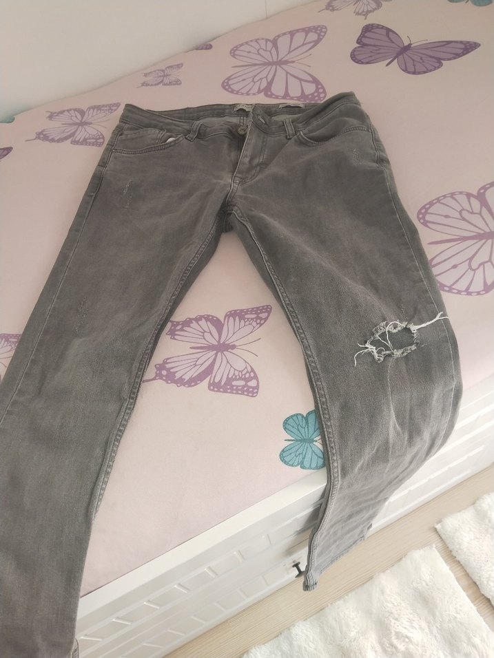 Gri Bol Kesim erkek Denim Pantolon - Görsel 2