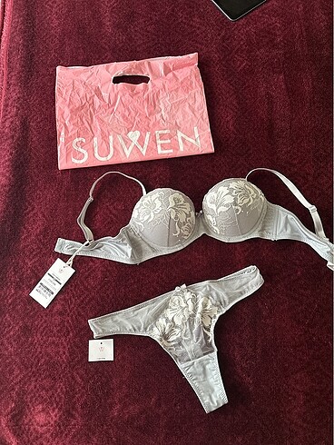Suwen gri iç çamaşır takımı sütyen alt takım 